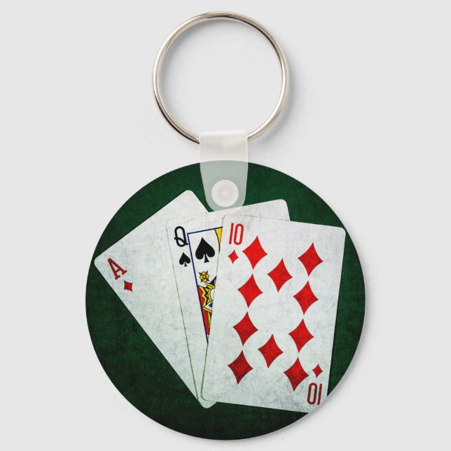 Blackjack 21 point - Ace, Queen, Ten Keychain (Front)