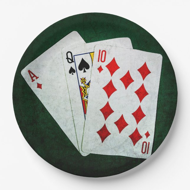 Blackjack 21 point - Ace, Queen, Ten Paper Plate (Front)