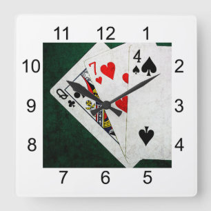 Blackjack 21 point - Queen, Seven, Four Square Wall Clock