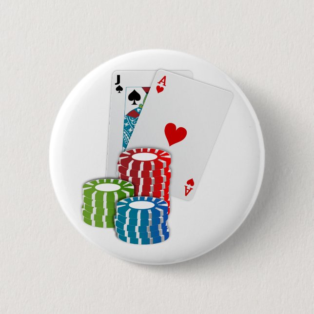 Blackjack with Poker Chips 2 Inch Round Button (Front)