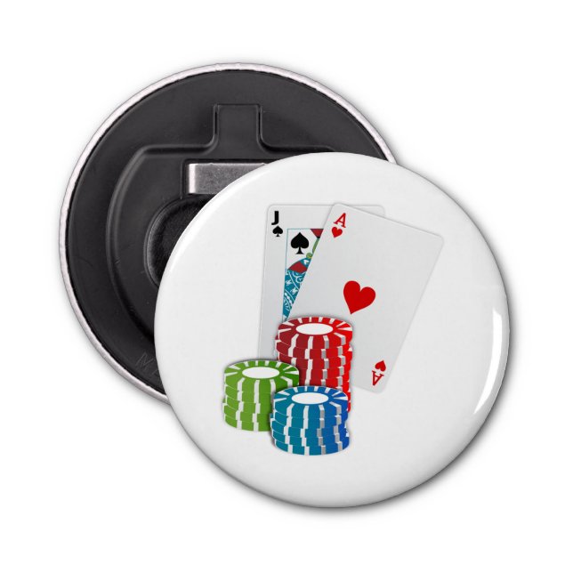 Blackjack with Poker Chips Bottle Opener (Front)
