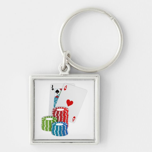 Blackjack with Poker Chips Keychain (Front)