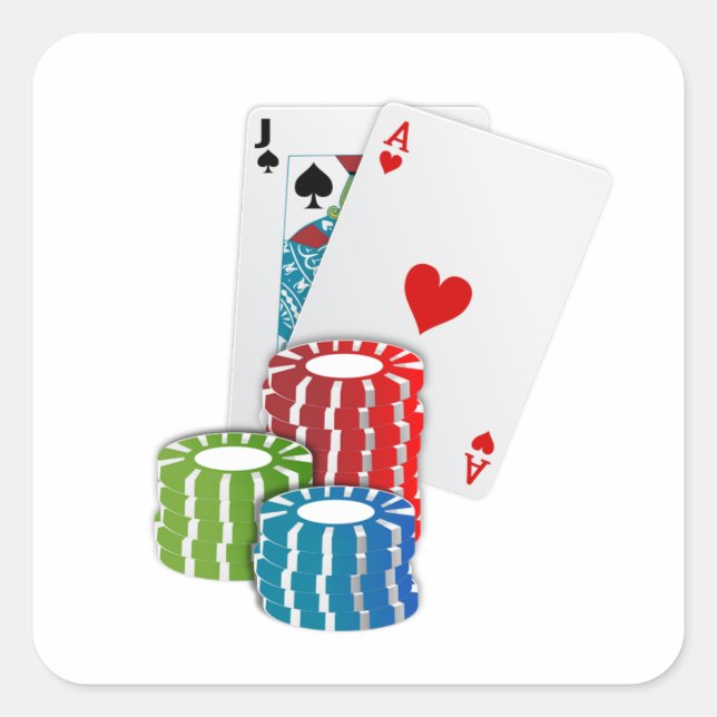 Blackjack with Poker Chips Square Sticker (Front)