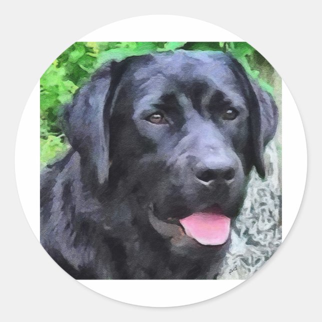 blackLabRizoFull.jpg Classic Round Sticker (Front)