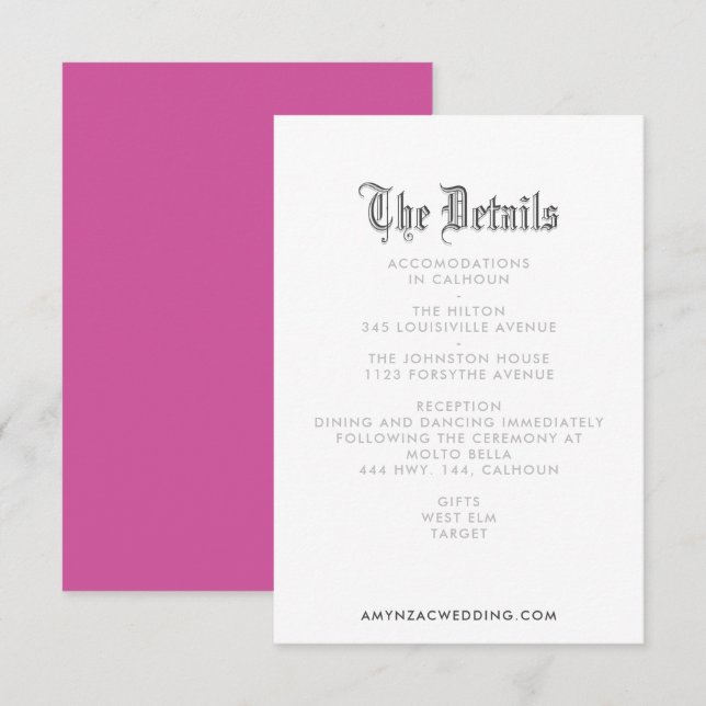 Blackletter Wedding Details Enclosure Card (Front/Back)
