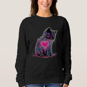 Blacklight Glitch Cute Cat Kitten Valentine Heart Sweatshirt