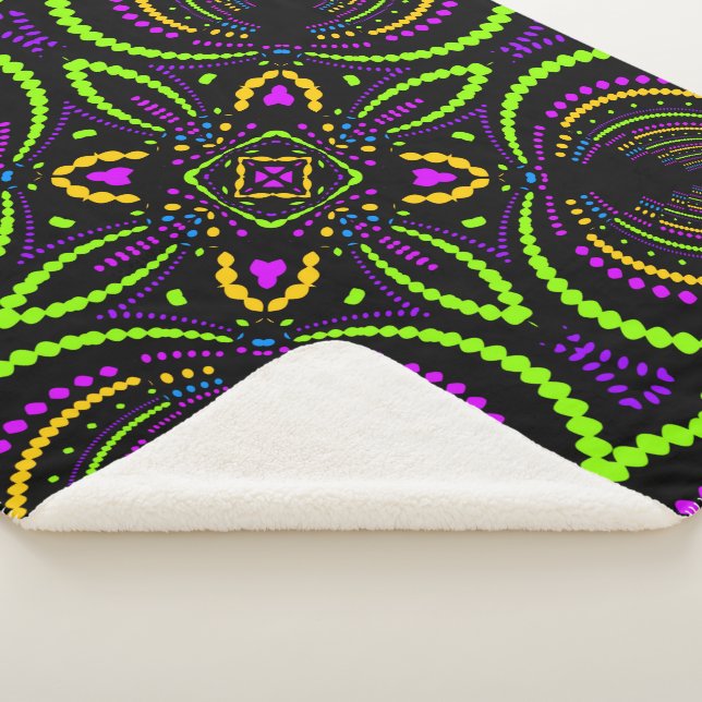 Blacklight Psytrance Nights Geometric Mandala Sherpa Blanket (3/4)
