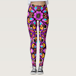 Blacklight Style Neon Wild Flowers Leggings