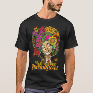 Blacknificent Floral Afro Hair Butterfly African A T-Shirt