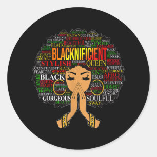 Blacknificent Words Art Afro Natural Hair Black Qu Classic Round Sticker
