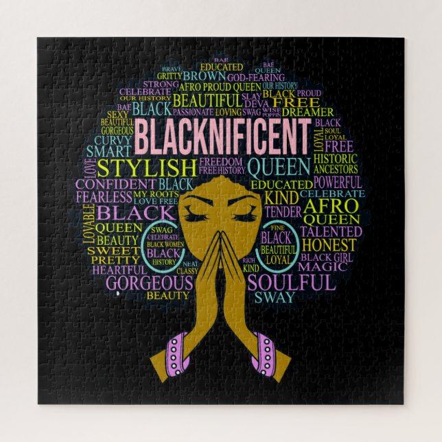 Blacknificient Black Praying Queen Melanin Sista Jigsaw Puzzle (Vertical)