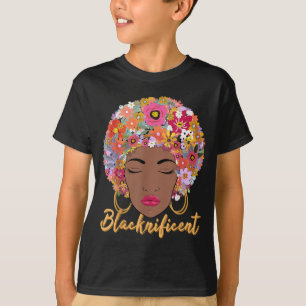Blacknificient Floral Afro Hair African American G T-Shirt