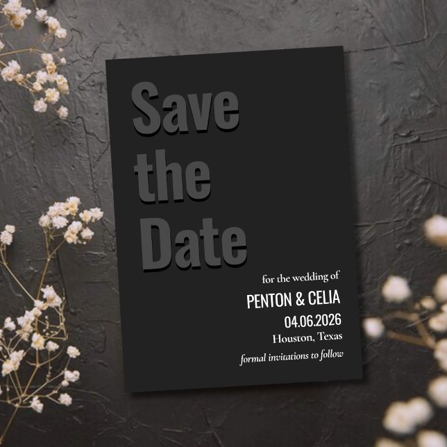 Blackout Minimalist Wedding Save the Date Card (Creator Uploaded)