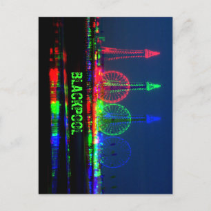 Blackpool Beach at Night, Red, Green and Blue Postcard