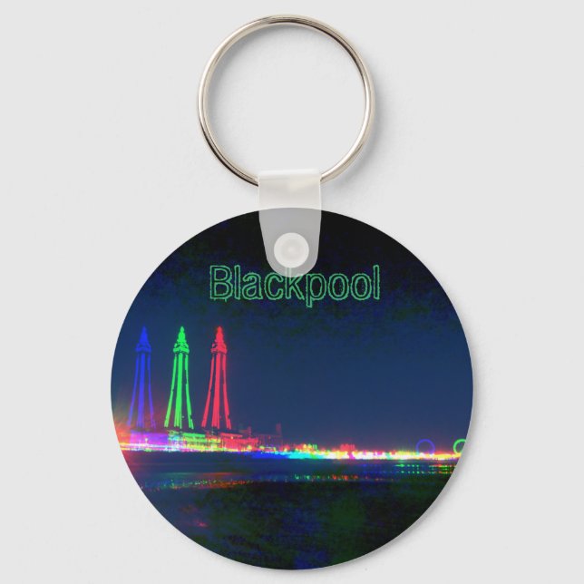 Blackpool Beach Lights at Night,  Keychain (Front)