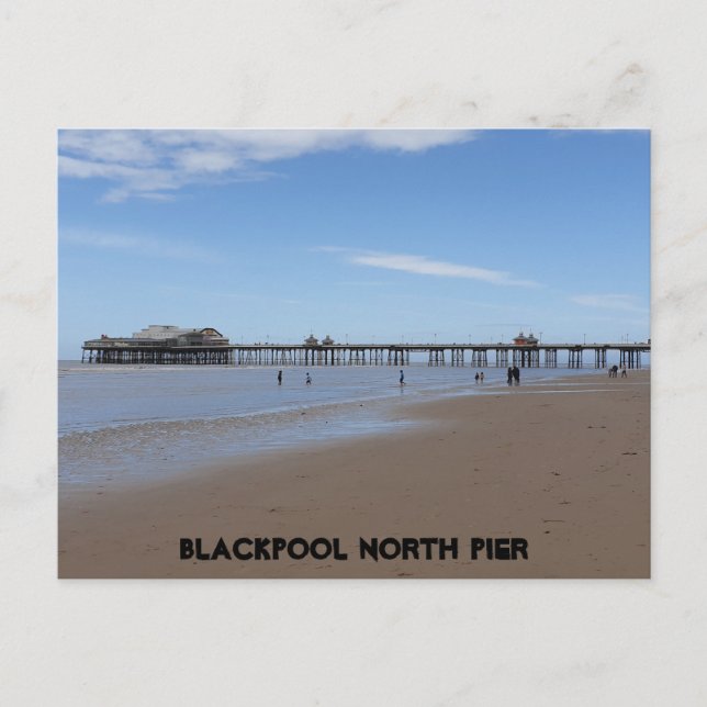 Blackpool Beach & North Pier Postcard (Front)