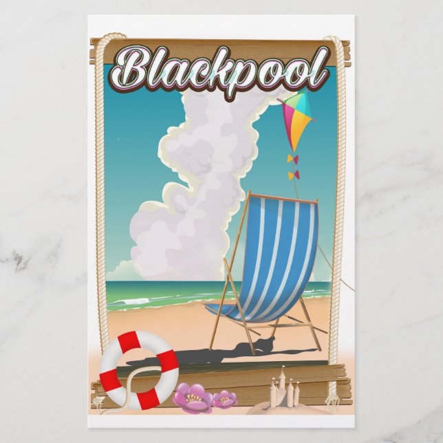 Blackpool beach seaside travel poster stationery (Front)