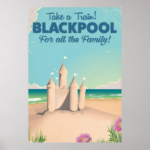 Blackpool,England vintage sandcastle travel poster