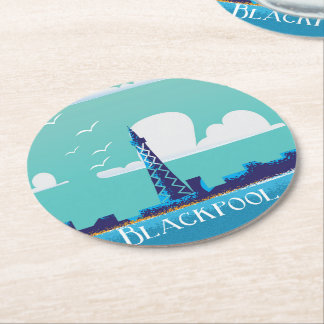 Blackpool, England vintage travel poster Round Paper Coaster