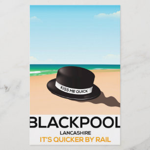 Blackpool "kiss me quick" hat travel train poster stationery