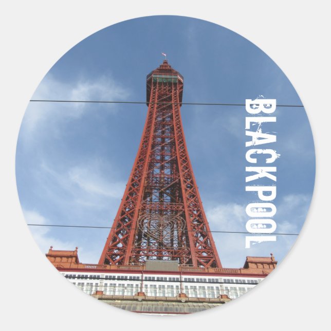 Blackpool Tower And Day Sky  Classic Round Sticker (Front)