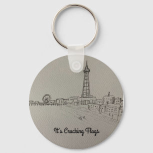 Blackpool Tower It’s Cracking Flags  original art Keychain