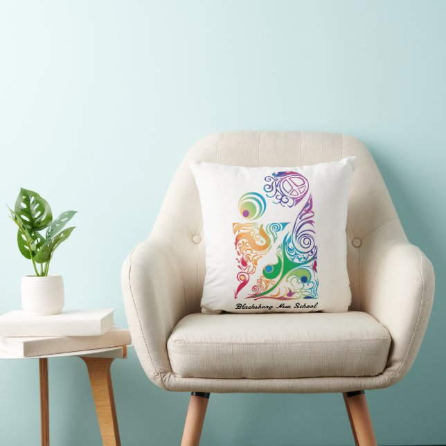 Blacksburg New School Rainbow Classes Art Logo Throw Pillow (Chair)