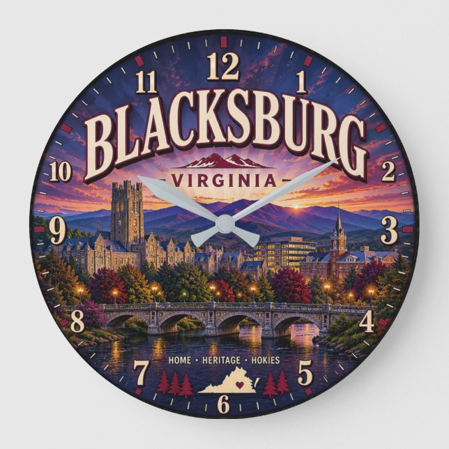 Blacksburg Virginia Mountain College Town  Large Clock (Front)