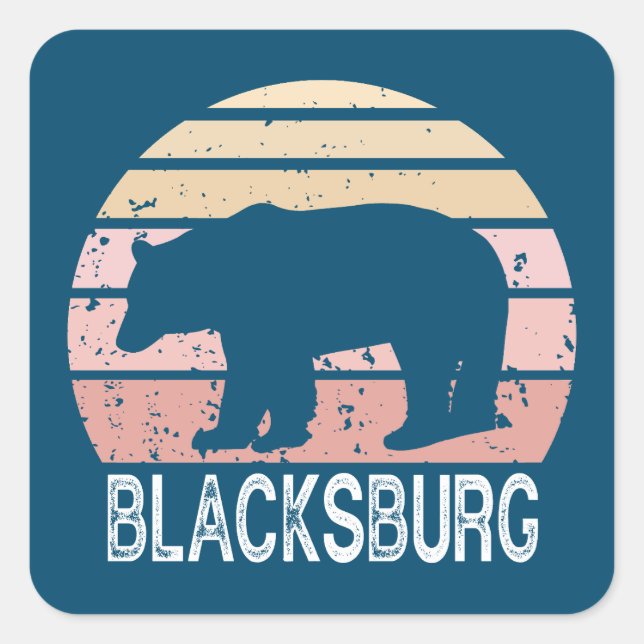 Blacksburg Virginia Retro Bear Square Sticker (Front)