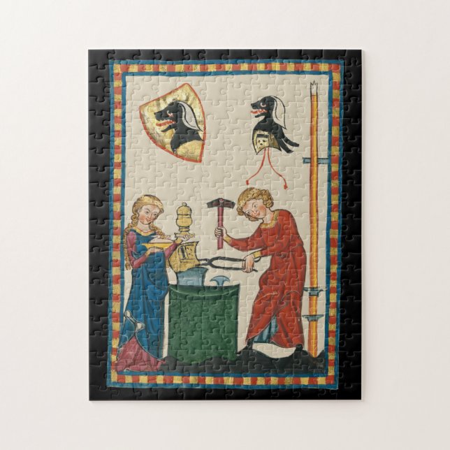 Blacksmith Forging Helmet Medieval Art Jigsaw Puzzle (Vertical)