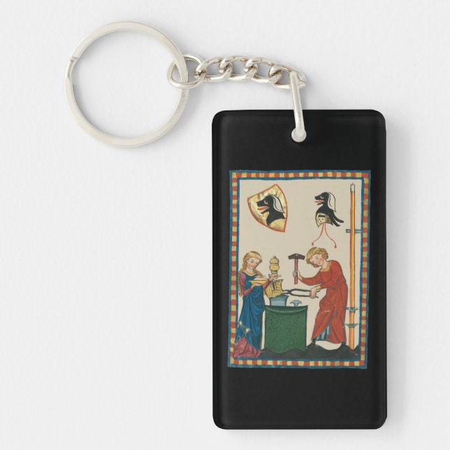 Blacksmith Forging Helmet Medieval Art Keychain (Front)