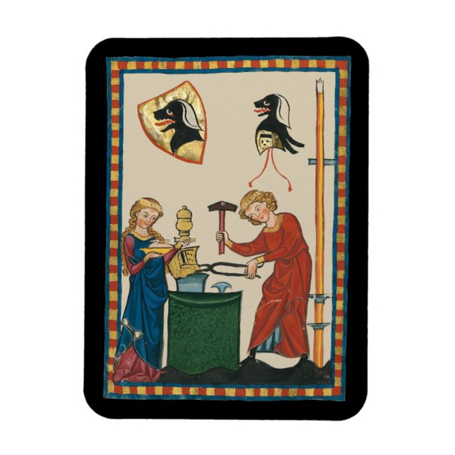 Blacksmith Forging Helmet Medieval Art Magnet (Vertical)