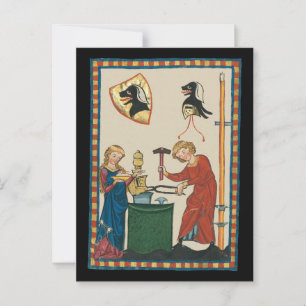 Blacksmith Forging Helmet Medieval Art Postcard