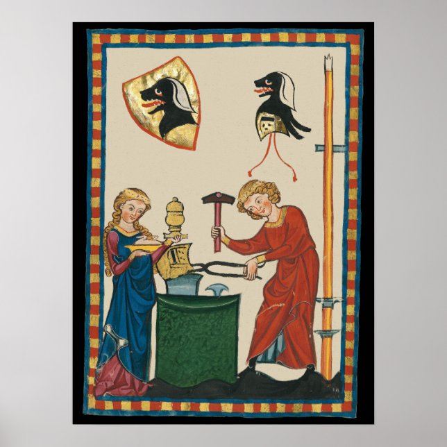 Blacksmith Forging Helmet Medieval Art Poster (Front)