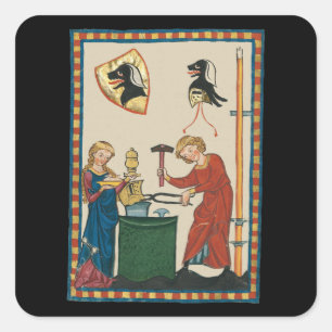 Blacksmith Forging Helmet Medieval Art Square Sticker