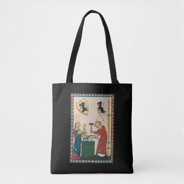 Blacksmith Forging Helmet Medieval Art Tote Bag (Front)