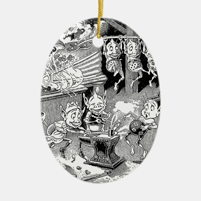 Blacksmith Gnome at the Forge Ceramic Ornament (Front)