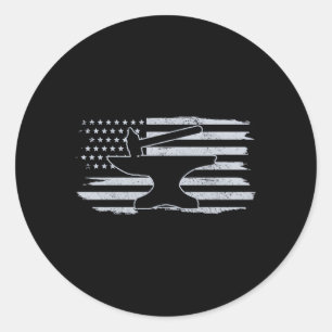 Blacksmith Hammer Anvil Usa Flag Knife Maker Sl Classic Round Sticker