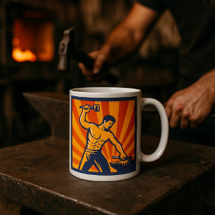 Blacksmith Hammering Retro Strongman Labour Coffee Mug
