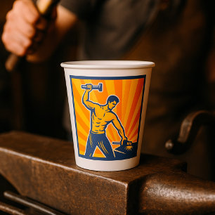 Blacksmith Hammering Retro Strongman Labour Paper Cups