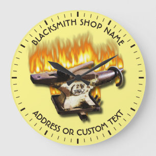 Blacksmith Shop With Anvil And Hammer In Fire Large Clock