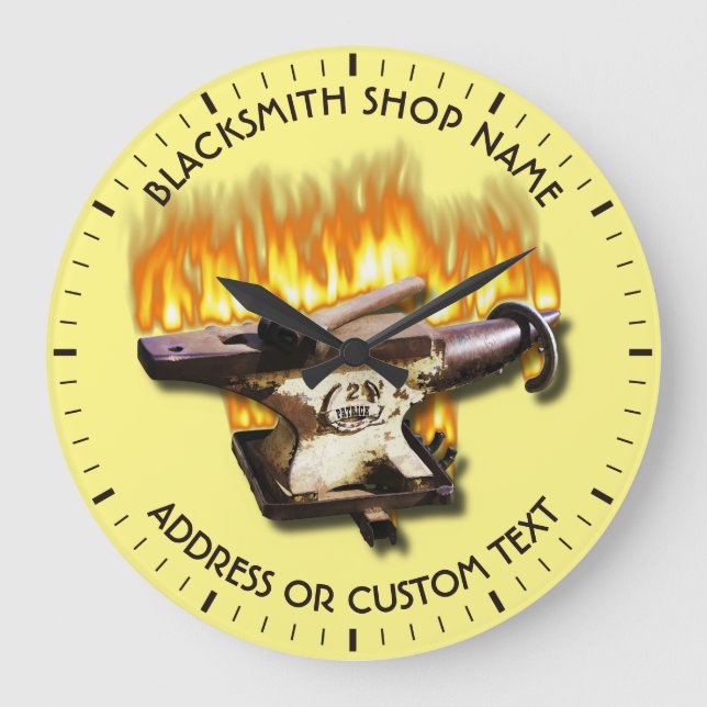 Blacksmith Shop With Anvil And Hammer In Fire Large Clock (Front)