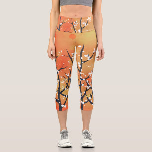 Blackthorn Blossom Spring Floral Coral Capri Leggi Leggings