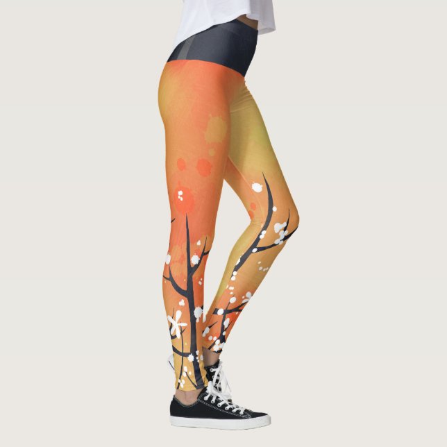 Blackthorn Blossom Spring Floral Coral Leggings (Right)