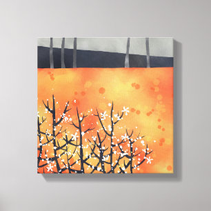 Blackthorn Blossom Spring Landscape Coral Canvas Print