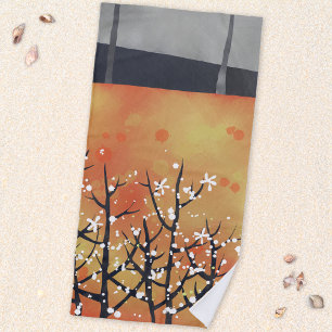 Blackthorn Blossom Spring Landscape Painting Beach Towel