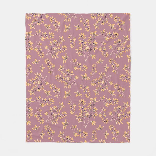 Blackthorn branches red gold fleece blanket (Front)
