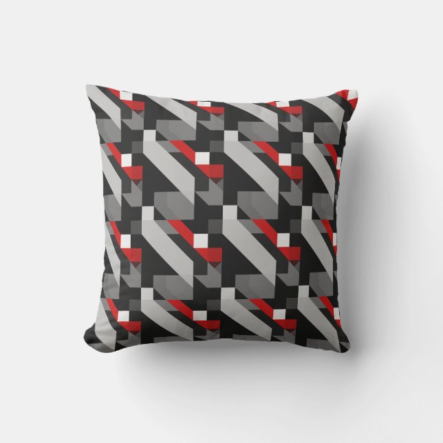 BlackToned and red colour  Geometric  Pattern Outdoor Pillow (Front)