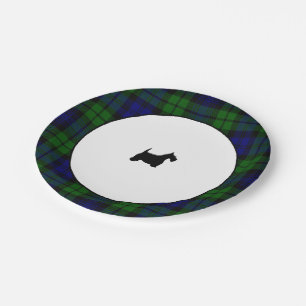 Blackwatch Plaid Black Scottie Paper Plate