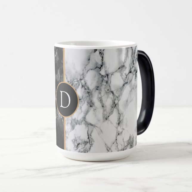 BlackWhite Marble Mug Gift with Custom Your Letter (Front Right)